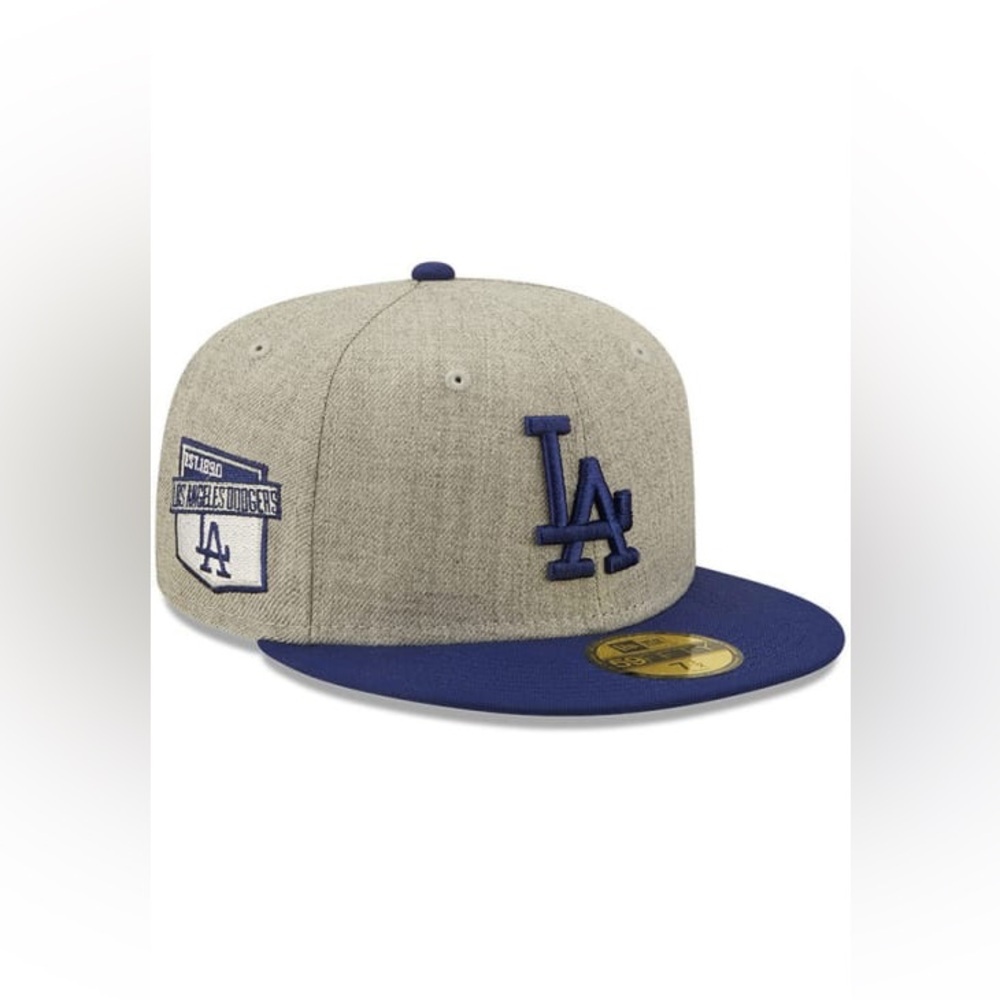 NEW ERA LOS ANGELES DODGERS MENS GREY HEATHER PATCH 59FIFTY FITTED HAT sz 8